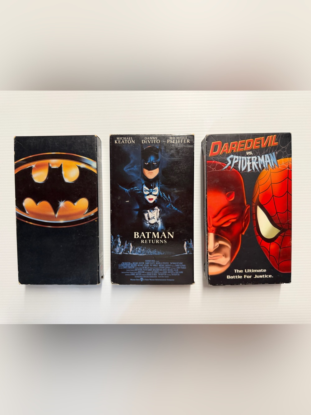 Vintage Superhero VHS Lot – Batman, Batman Returns & Daredevil vs Spider-Man
